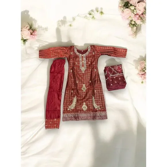 Traditional Cotton Salwar Kameez Set for Girls, Cultural Wear for Kids, 12
